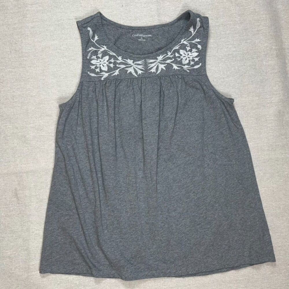 Croft & Barrow | 100% Cotton Grey Embroidered Sleeveless Top | Large